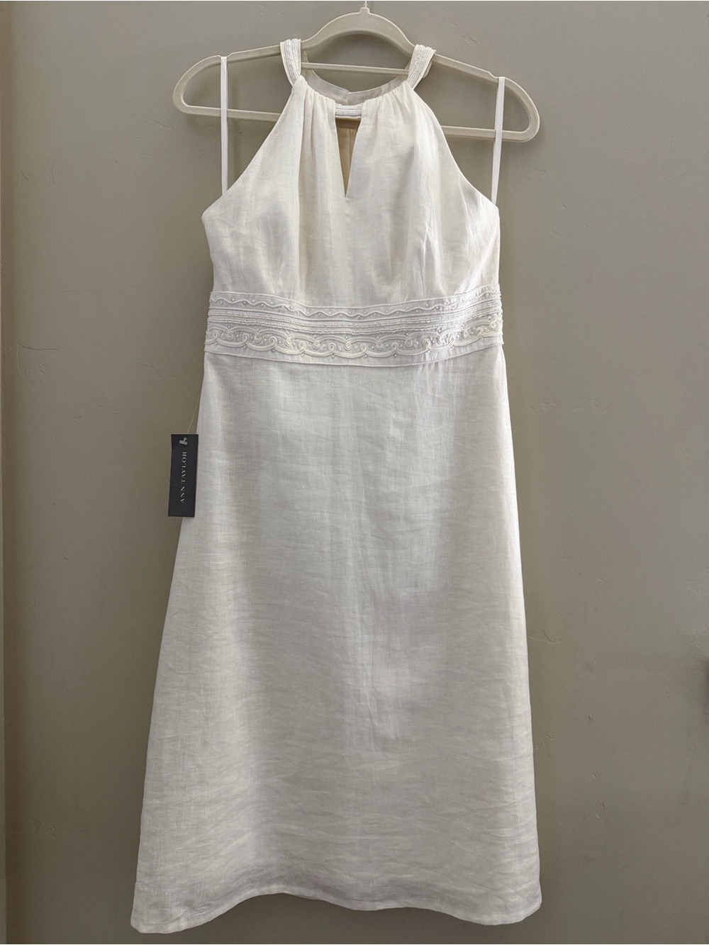 Ann Taylor Sleeveless Linen Euro Summer Bridal Shower Beaded Dress s8